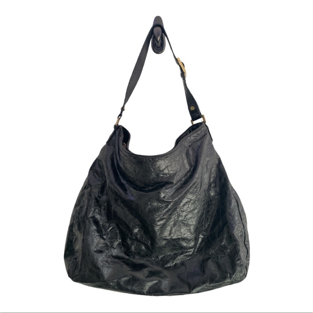 Tory Burch Black Cracked Leather Hobo Tote